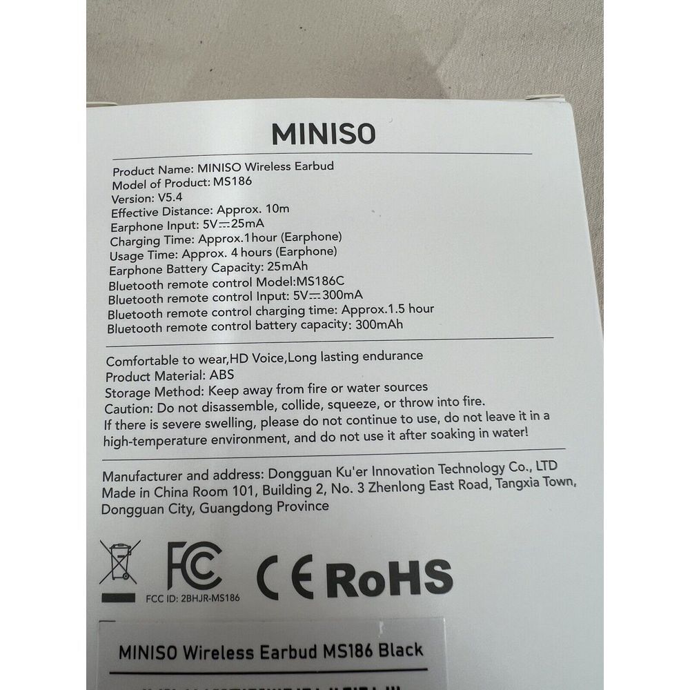 Miniso Wirless Earbud MS186 with Remote Black In Ear Phone Hands Free - Picture 4 of 5
